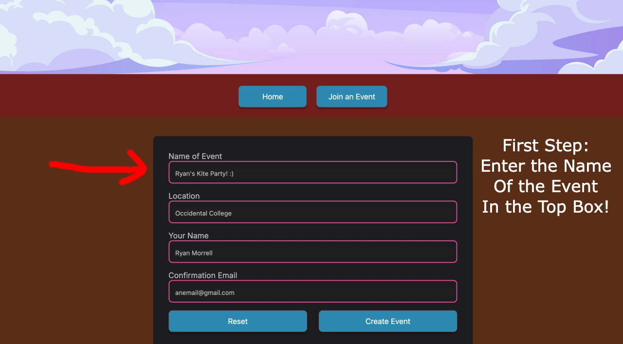 Instructing the user to enter the name of the event